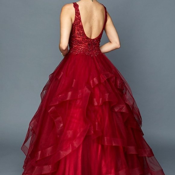 Jeweled V-Neckline Ballgown Long Dress JT394 - Picture 5 of 8